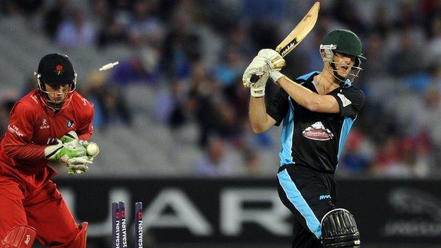 Richard Oliver, on his second Worcestershire Rapids appearance, against Lancashire at Old Trafford