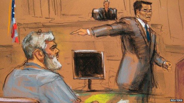 Court sketch of Abu Hamza