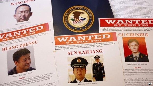 FBI (Federal Bureau of Investigation) press materials are displayed on a table of the Justice Department in Washington, 19 May 2014