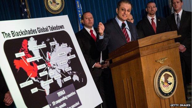 Preet Bharara, US Attorney for the Southern District of New York announces action targeting the creators of the BlackShades software on 19 May 2014