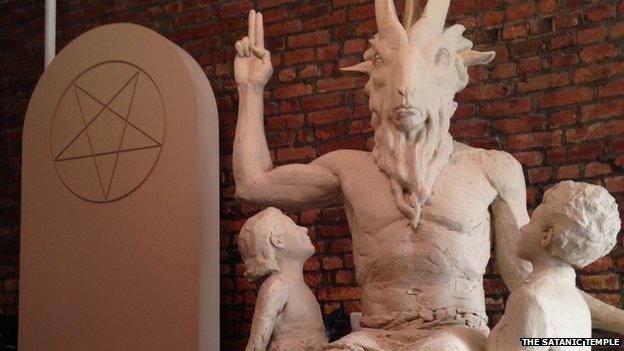 A model of a statue of Baphomet created by The Satanic Temple of New York.