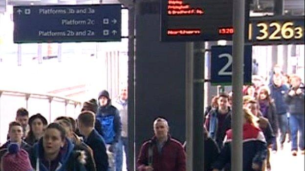 Train passengers at Leeds station