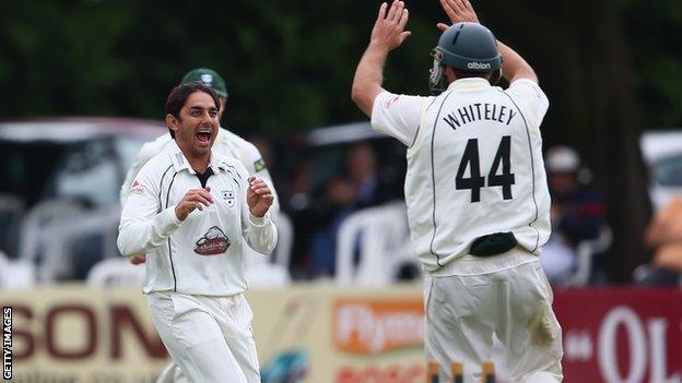 Saeed Ajmal takes a wicket for Worcestershire