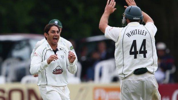 Saeed Ajmal takes a wicket for Worcestershire