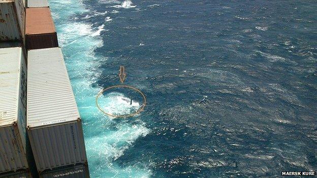 Picture taken by Maersk Kure crew of an upturned hull