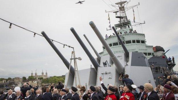 Flypast on HMS Belfast