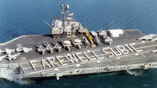 US sailors on the aircraft carrier USS Independence bid goodbye