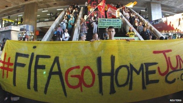 A recent protest in Brasilia against the World Cup