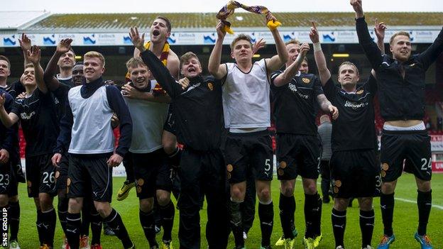 Motherwell celebrate finishing second in the Scottish Premiership