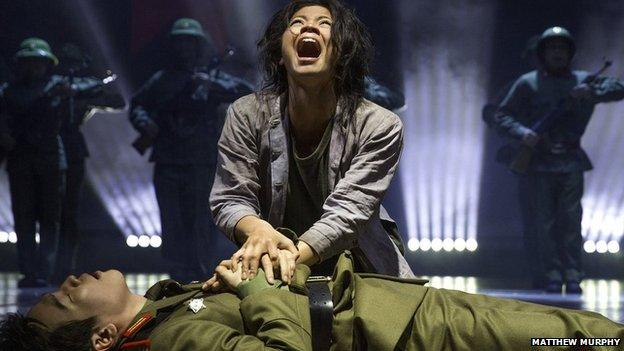 Miss Saigon - Eva Noblezada as Kim and Kwang- Ho Hong as Thuy - Photo credit Matthew Murphy