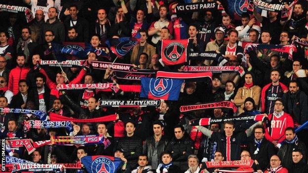 PSG fans during the Uefa Champions League quarter-final game against Chelsea