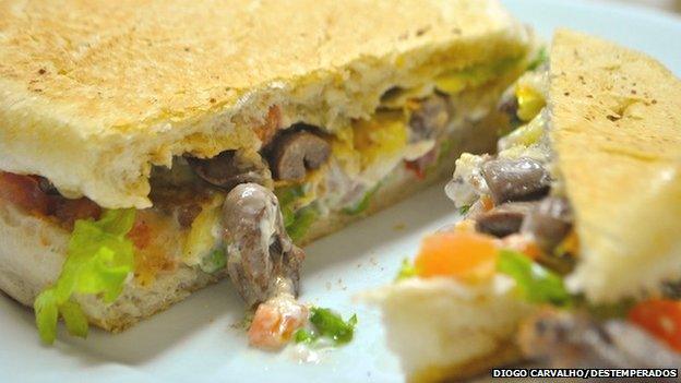 A chicken heart sandwich