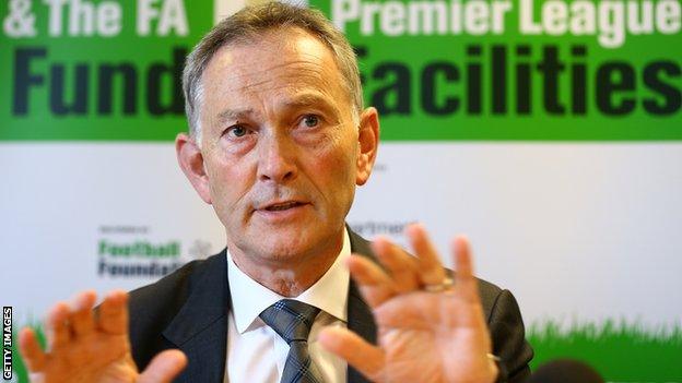 Premier League Chief Executive Richard Scudamore addresses the media during the Premier League and the FA Facilities Fund Launch at The London Nautical School.