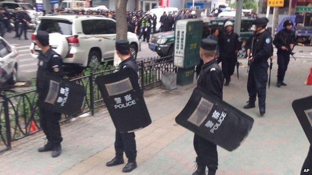 Police at scene of attack in Urumqi - 22 May