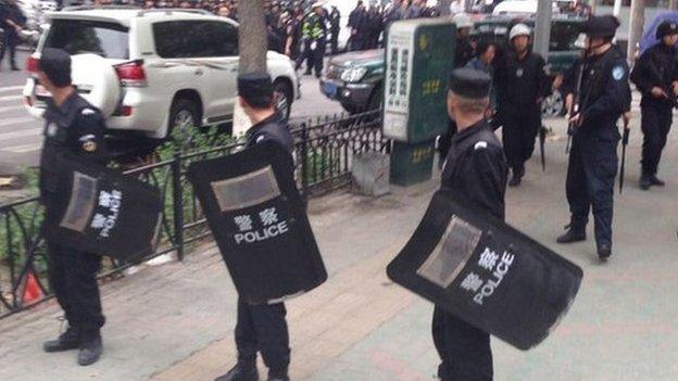 Police at scene of attack in Urumqi - 22 May