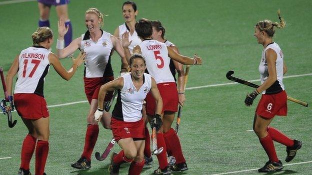 Wales celebrate a goal at the 2010 Commonwealth Games