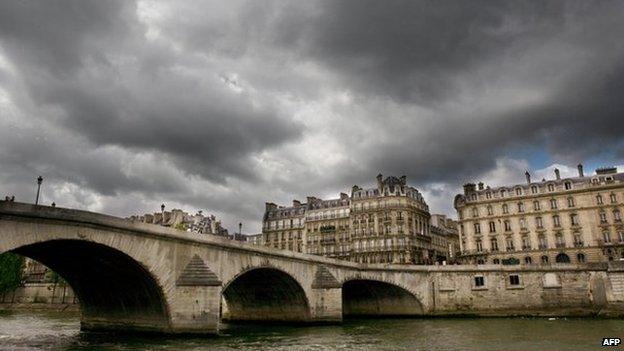 Apartments in Paris overlooking the River Seine.