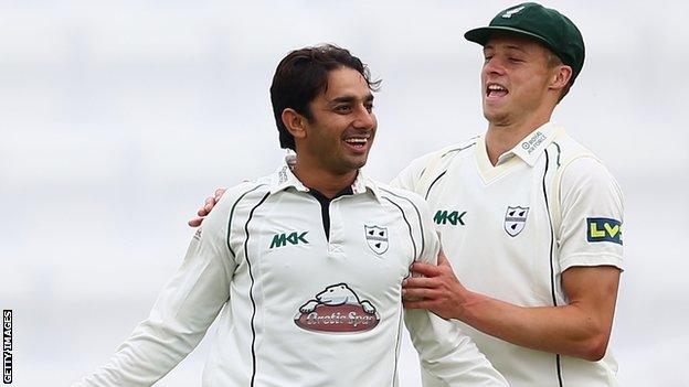 Worcestershire spinner Saeed Ajmal celebrates a wicket