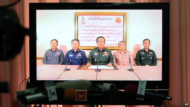 Thai military leadership make televised statement announcing coup (22 May)