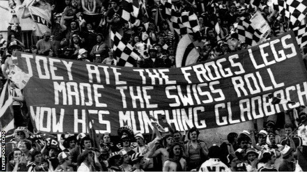 Liverpool fans' tribute to Joey Jones at the 1977 Euopean Cup final