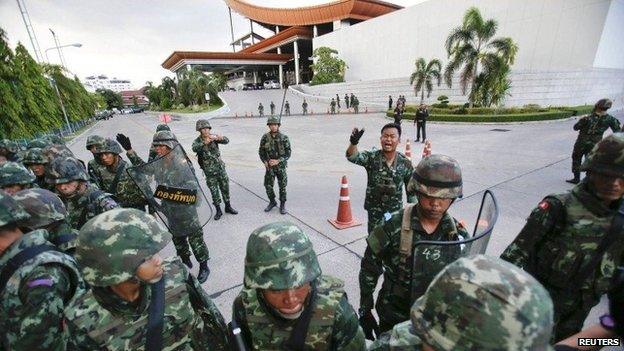 MAY 22, 2014 AP03 Thai soldiers take control during a coup at the Army Club where Thailand"s army chief held a meeting with all rival factions in central Bangkok