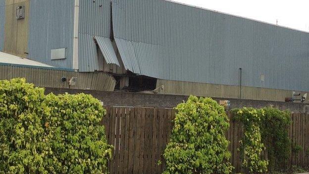 Damage was caused to a factory in Swansea which eyewitnesses say was struck by lightning