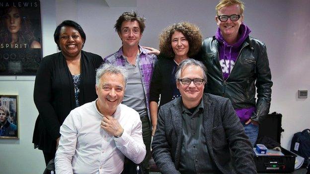 Clockwise from back left: Malorie Blackman, Richard Hammond, Francesca Simon, Chris Evans, Charlie Higson, Frank Cottrell Boyce