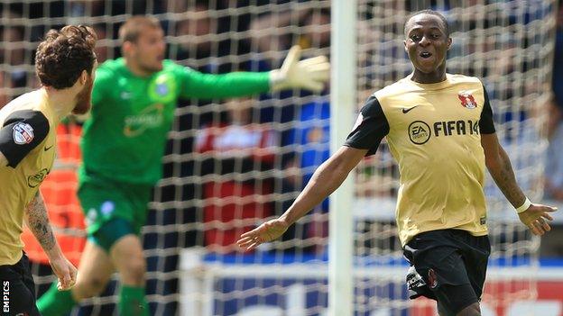 Moses Odubajo celebrates his goal against Peterborough