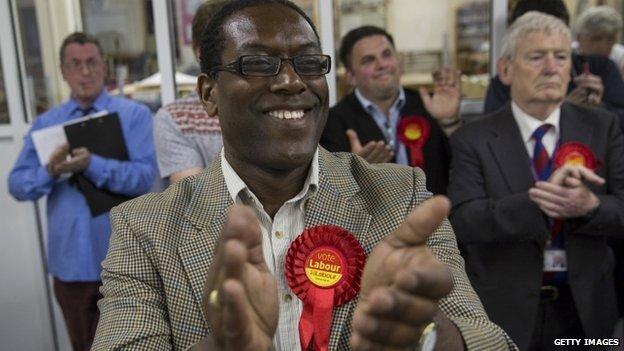 A member of the Labour Party celebrates in Croydon