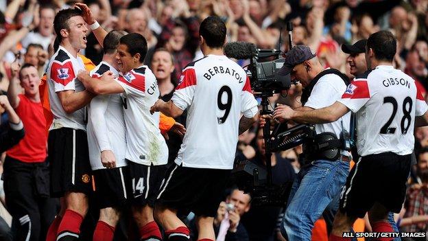 A TV camera at Manchester United match in 2011