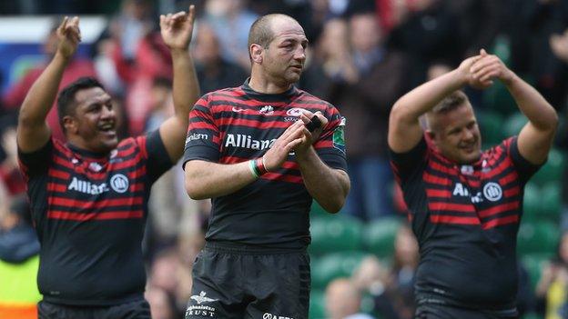 Saracens celebrate beating Clermont Auvergne