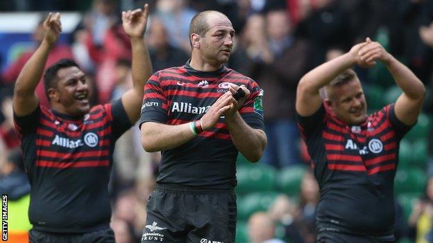 Saracens celebrate beating Clermont Auvergne