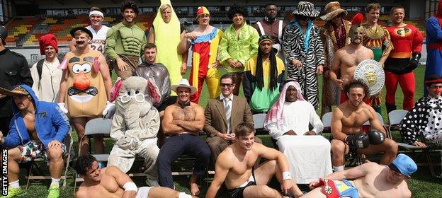 Saracens fancy dress team photo