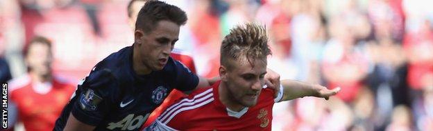 Luke Shaw battles with Manchester United's Adnan Januzaj in a Premier League match in May.