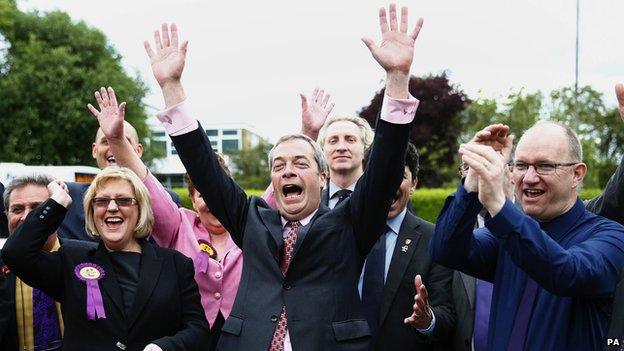 Nigel Farage celebrating with supporters