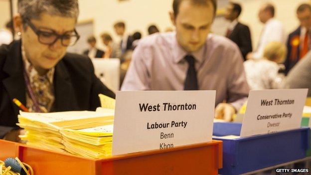 Council staff counting votes from local elections in Croydon