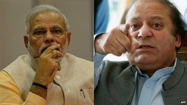 Narendra Modi (L), Nawaz Sharif (R)