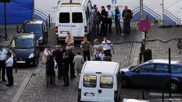 Police at the scene of the Brussels attack