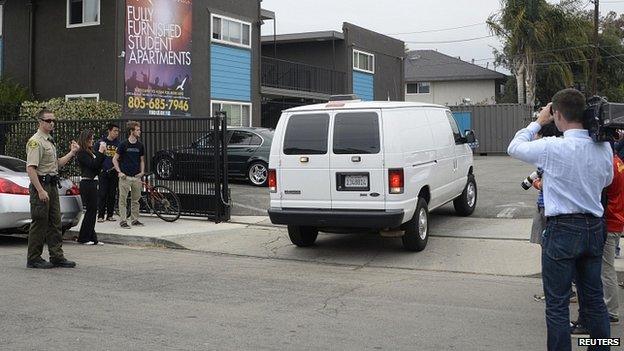 Police van at apartment complex where Elliot Rodger lived. 24 May 2014