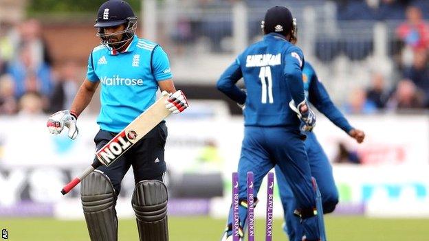 England batsman Ravi Bopara is dismissed