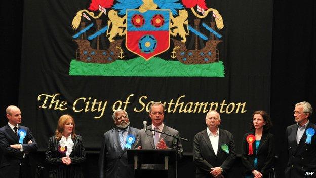 Nigel Farage at the count in Southampton's Guildhall