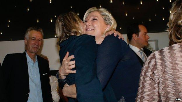 Marine Le Pen celebrating, 25 May 14