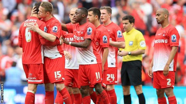 Leyton Orient players after their League One play-off final defeat by Rotherham