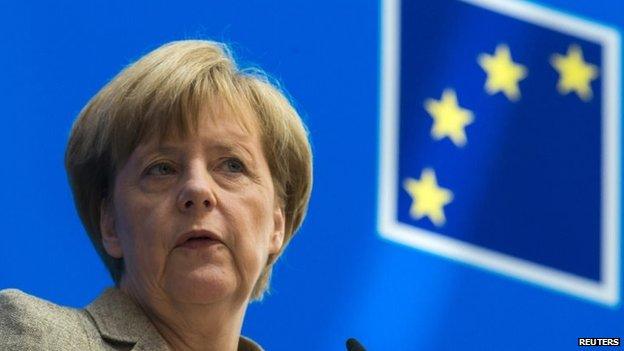 German Chancellor Angela Merkel at her party headquarters in Berlin (26 May 2014)