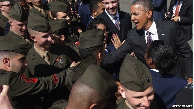 President Obama with US Marines in Washington DC (April 2014)