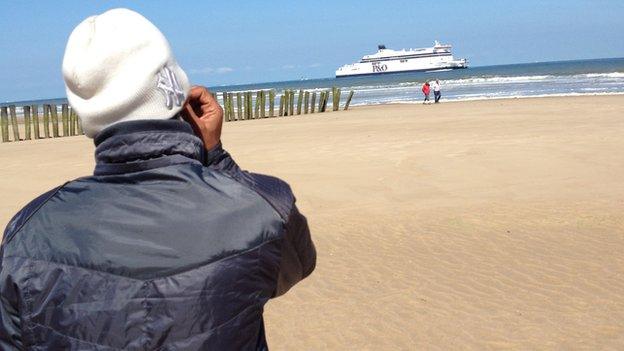 Asif looking out over the channel from the spot where he tried to set sail