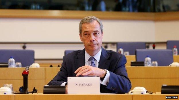 UK Independence Party (UKIP) leader Nigel Farage attends a meeting of leaders of European Parliament political groups in Brussels May 27, 2014