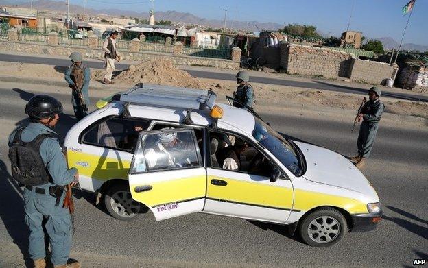 Police at a checkpoint in Ghazni province