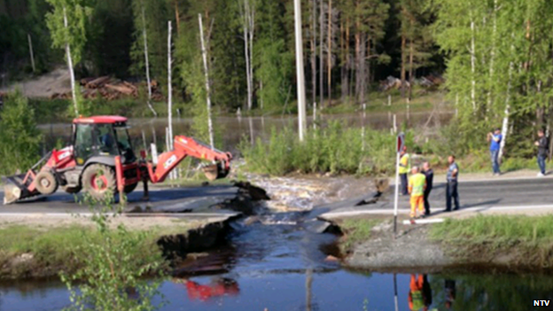 Road washed away due to beaver dam