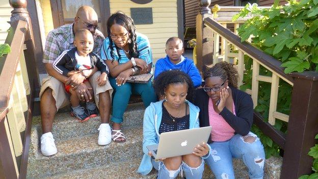 Family on steps of Martin Luther King's home